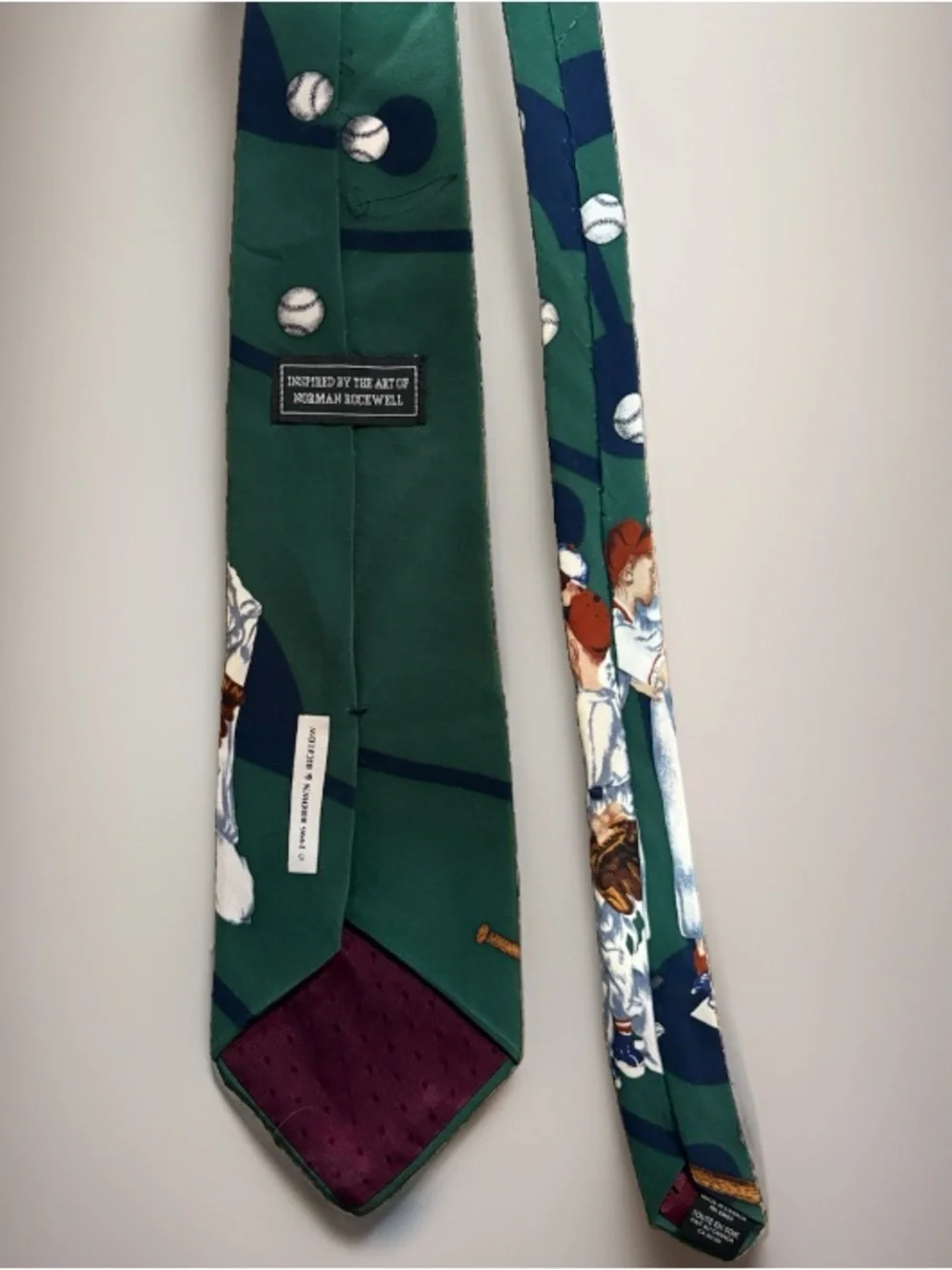 Vintage 1996 Norman Rockwell Baseball Graphic Silk Necktie
